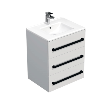 Koupelnová skříňka s černou úchytkou a umyvadlem SAT Cube Way 60x76,5x46 cm bílá lesk CUBE46C603BIMOD