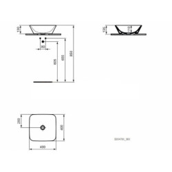 Umyvadlo na desku Ideal Standard Connect air 40x40 cm bez otvoru pro baterii E034701