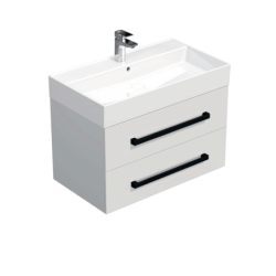 Koupelnová skříňka s černou úchytkou a umyvadlem SAT Cube Way 80x53x46 cm bílá lesk CUBE46C802BISAT