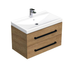 Koupelnová skříňka s černou úchytkou a umyvadlem SAT Cube Way 80x53x46 cm dub Hickory mat CUBE46C802DHVER