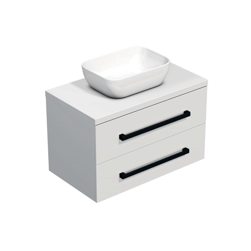 Koupelnová skříňka s černou úchytkou a krycí deskou SAT Cube Way 80x47,5x46 cm bílá lesk CUBE46C803BI45