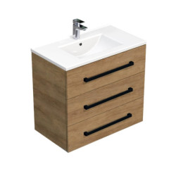Koupelnová skříňka s černou úchytkou a umyvadlem SAT Cube Way 80x76,5x46 cm dub Hickory mat CUBE46C803DHMOD