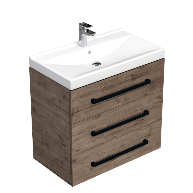 Koupelnová skříňka s černou úchytkou a umyvadlem SAT Cube Way 80x76,5x46 cm dub Wellington mat CUBE46C803DWVER