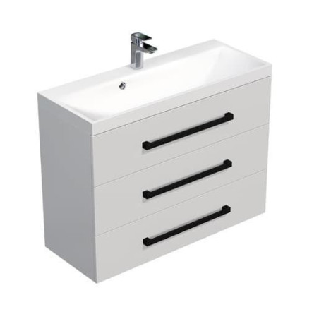 Koupelnová skříňka s černou úchytkou a umyvadlem SAT Cube Way 100x76,5x40 cm bílá lesk lesk/mat CUBE2C1003BL