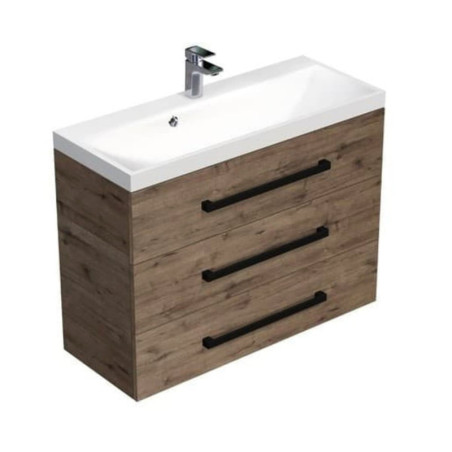 Koupelnová skříňka s černou úchytkou a umyvadlem SAT Cube Way 100x76,5x40 cm dub Wellington mat CUBE2C1003DW