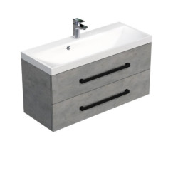 Koupelnová skříňka s černou úchytkou a umyvadlem SAT Cube Way 100x53x40 cm beton mat CUBE2C100ZBE