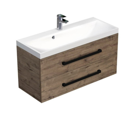 Koupelnová skříňka s černou úchytkou a umyvadlem SAT Cube Way 100x53x40 cm dub Wellington mat CUBE2C100ZDW