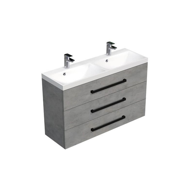 Koupelnová skříňka s černou úchytkou a umyvadlem SAT Cube Way 120x76,5x40 cm beton mat CUBE2C1203BE