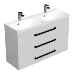 Koupelnová skříňka s černou úchytkou a umyvadlem SAT Cube Way 120x76,5x40 cm bílá lesk lesk CUBE2C1203BL