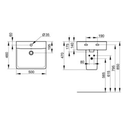 Umyvadlo Ideal Standard Connect 50x46 cm otvor pro baterii uprostřed E713801