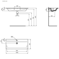 Nábytkové umyvadlo Ideal Standard Connect air 104x46 cm otvor pro baterii uprostřed E027401