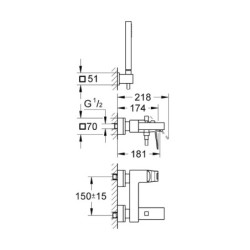 Vanová baterie GROHE Eurocube se sprchovým setem chrom 23141000