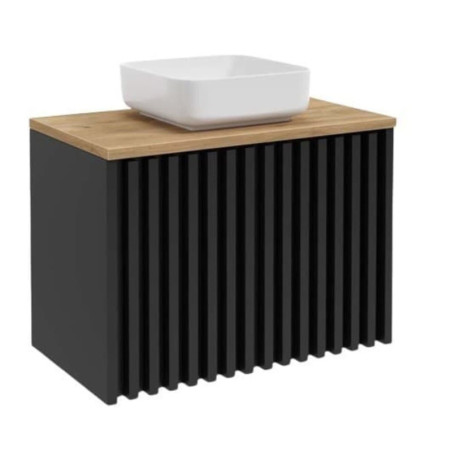 Koupelnová skříňka s dubovou krycí deskou SAT Delano 80x56x45 cm černá DELANO80ZCDE