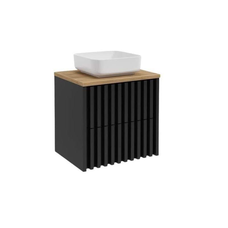 Koupelnová skříňka s dubovou krycí deskou SAT Delano 60x56x45 cm černá DELANO60ZCDE
