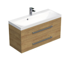 Koupelnová skříňka s chromovými úchyty a umyvadlem SAT Cube Way 100x53x40 cm dub Hickory mat CUBE2100ZDH