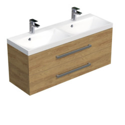 Koupelnová skříňka s chromovými úchyty a umyvadlem SAT Cube Way 120x53x40 cm dub Hickory mat CUBE2120ZDH