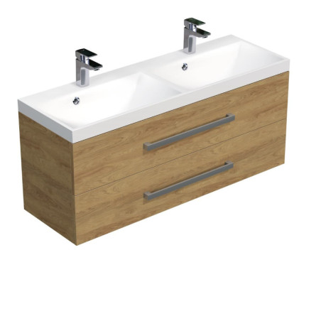 Koupelnová skříňka s chromovými úchyty a umyvadlem SAT Cube Way 120x53x40 cm dub Hickory mat CUBE2120ZDH