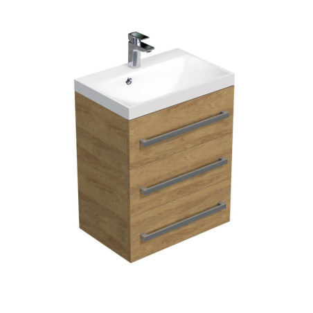 Koupelnová skříňka s chromovými úchyty a umyvadlem SAT Cube Way 60x76,5x40 cm dub Hickory mat CUBE2603DH