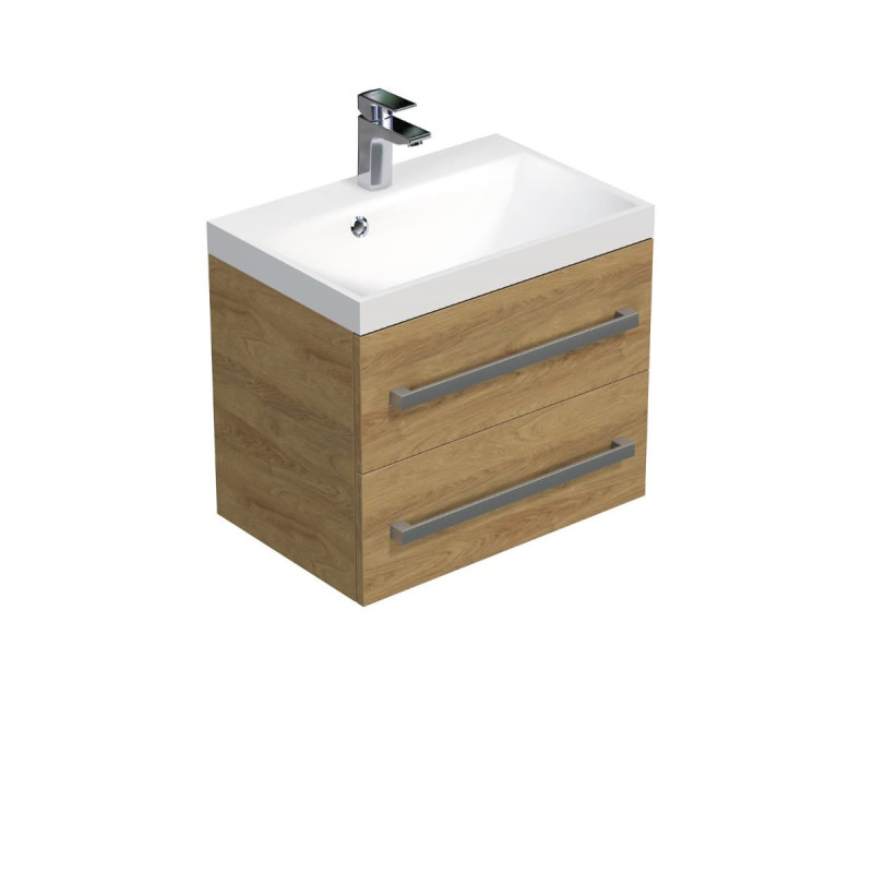 Koupelnová skříňka s chromovými úchyty a umyvadlem SAT Cube Way 60x53x40 cm dub Hickory mat CUBE260ZDH