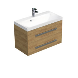 Koupelnová skříňka s chromovými úchyty a umyvadlem SAT Cube Way 80x53x40 cm dub Hickory mat CUBE280ZDH