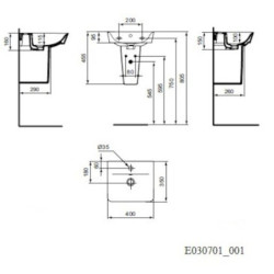 Umývátko Ideal Standard Connect air 40x35 cm otvor pro baterii uprostřed E030701